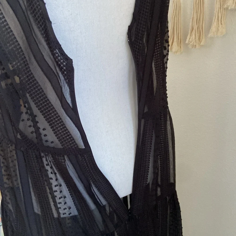 J Crew black sheer midi dress sleeveless Swiss dot ruffle tier party medium